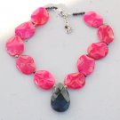 Pink Jade Obsidian Drop Gemstone Necklace