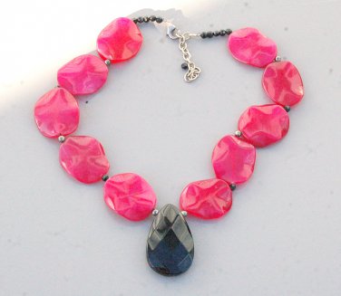 Pink Jade Obsidian Drop Gemstone Necklace