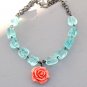 Aqua Sea Glass Peach Rose Artisan Necklace