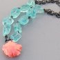 Aqua Sea Glass Peach Rose Artisan Necklace