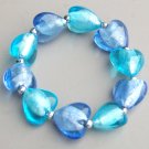 Aqua Blue Lampwork Heart Stretch Bracelet