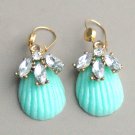 Acrylic Aqua Shell Rhinestone Drop Earrings