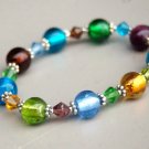 Multi Color Lampwork Glass Rounds Crystal Bracelet