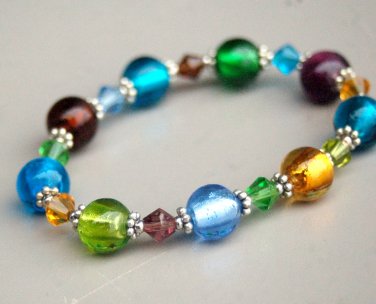Multi Color Lampwork Glass Rounds Crystal Bracelet
