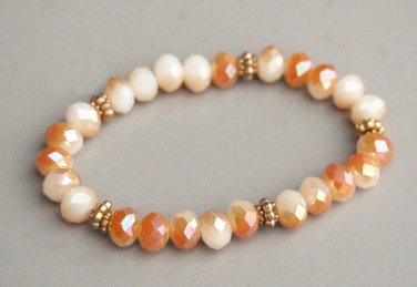 White Orange Fire Polish Carnelian Crystal Stretch Bracelet