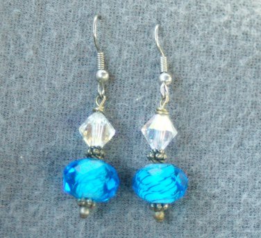 Aqua Lampwork Crystal Drop Earrings