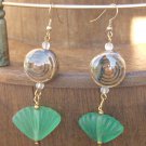 Green Sea Glass Shell Glazed Porcelain Earrings