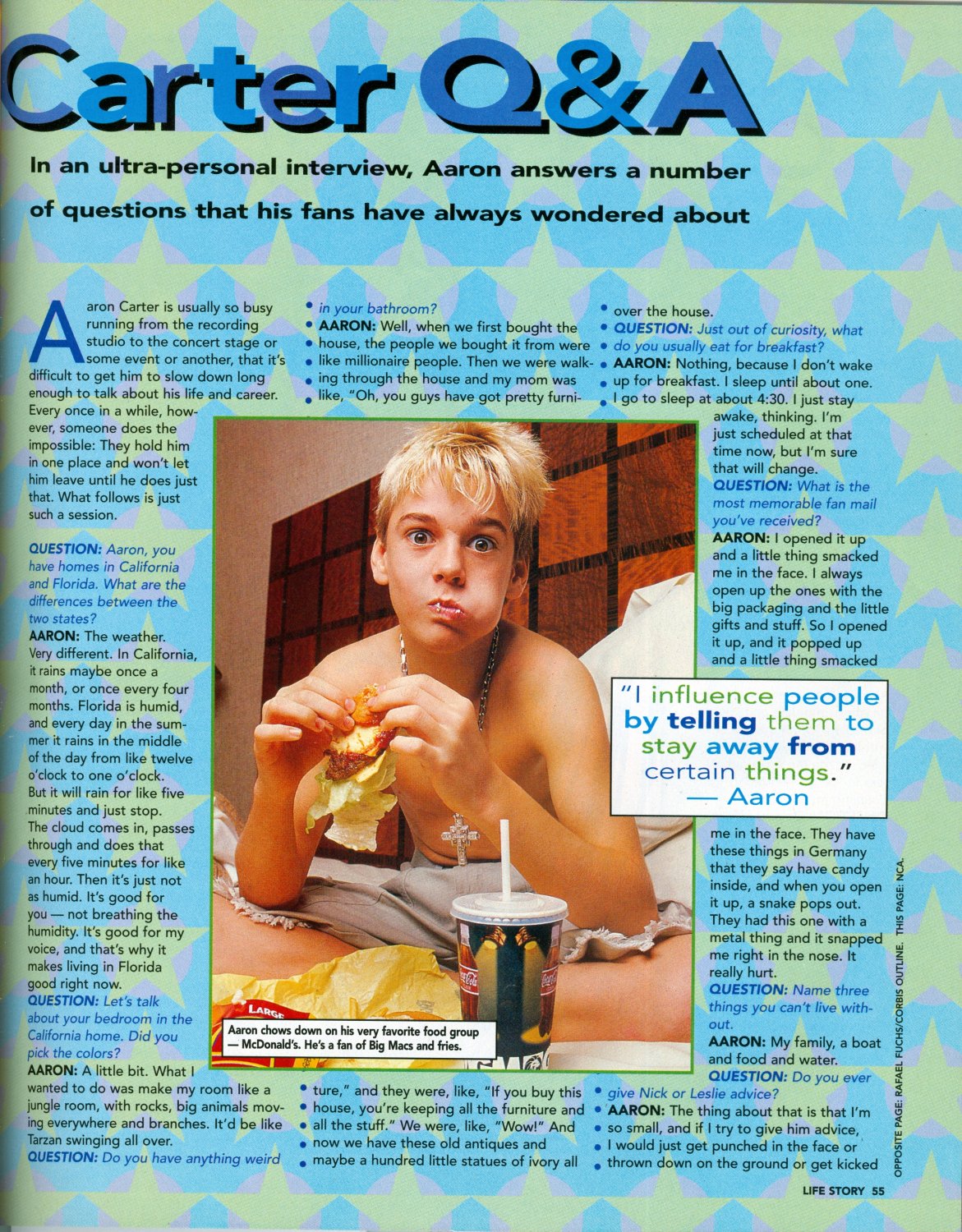 Aaron Carter - Singer - 11" x 8" Teen Magazine Pinup Mini-Poster 2002 RIIP