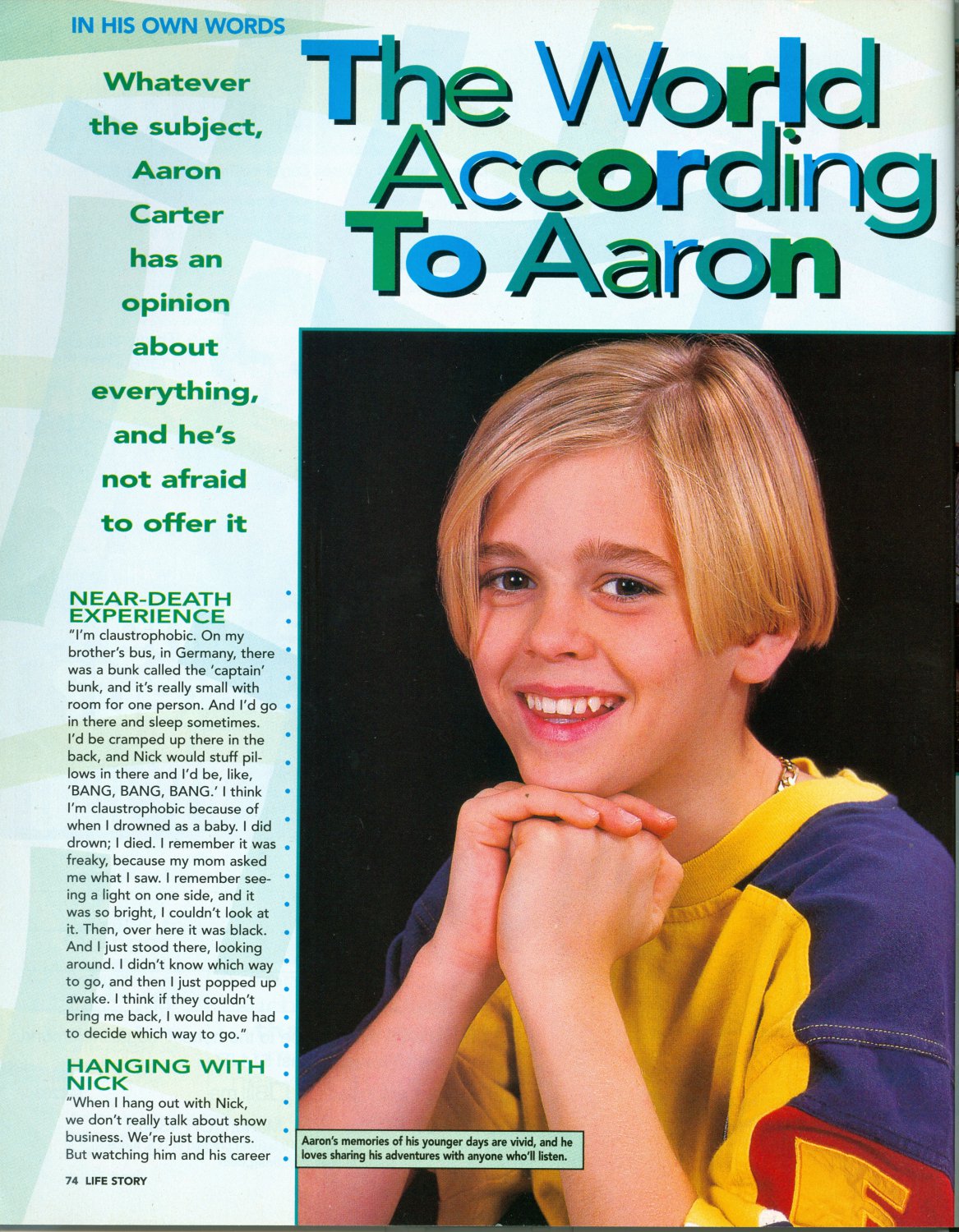 Aaron Carter - Singer - 11" x 8" Teen Magazine Pinup Mini-Poster   2002  RIP