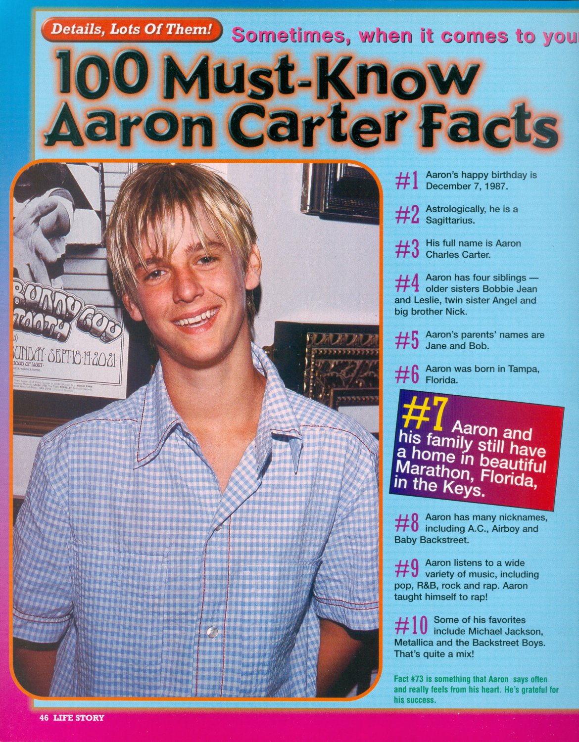 Aaron Carter - Singer - 11" x 8" Teen Mag Pinup Mini-Poster Clipping 15
