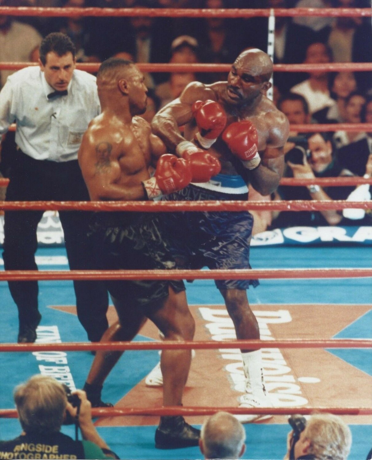 MIKE TYSON vs EVANDER HOLYFIELD 8X10 PHOTO BOXING PICTURE EXCHANGE PUNCHES