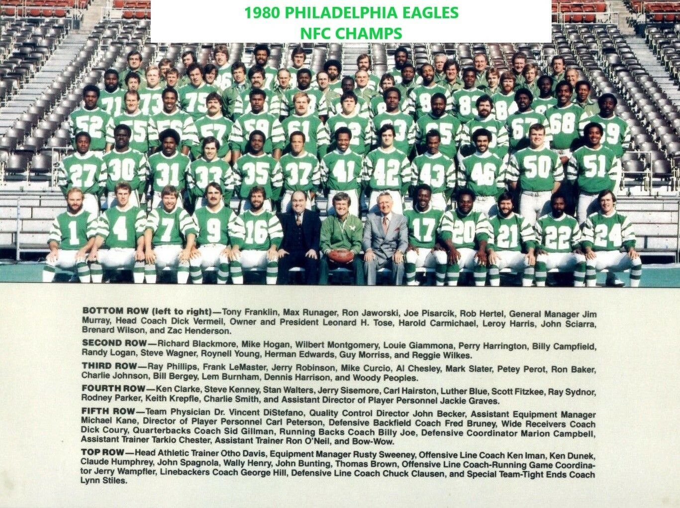 1980 PHILADELPHIA EAGLES 8X10 TEAM PHOTO FOOTBALL PICTURE NFC CHAMPS NFL