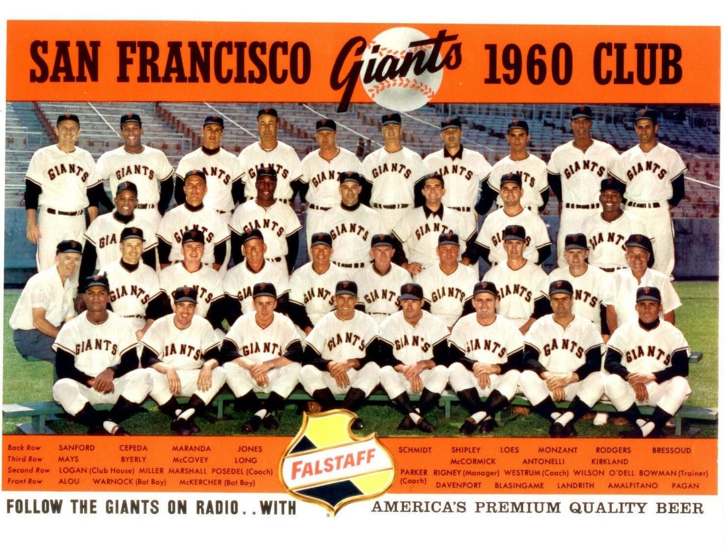 1960 SAN FRANCISCO GIANTS 8X10 TEAM PHOTO BASEBALL PICTURE MLB