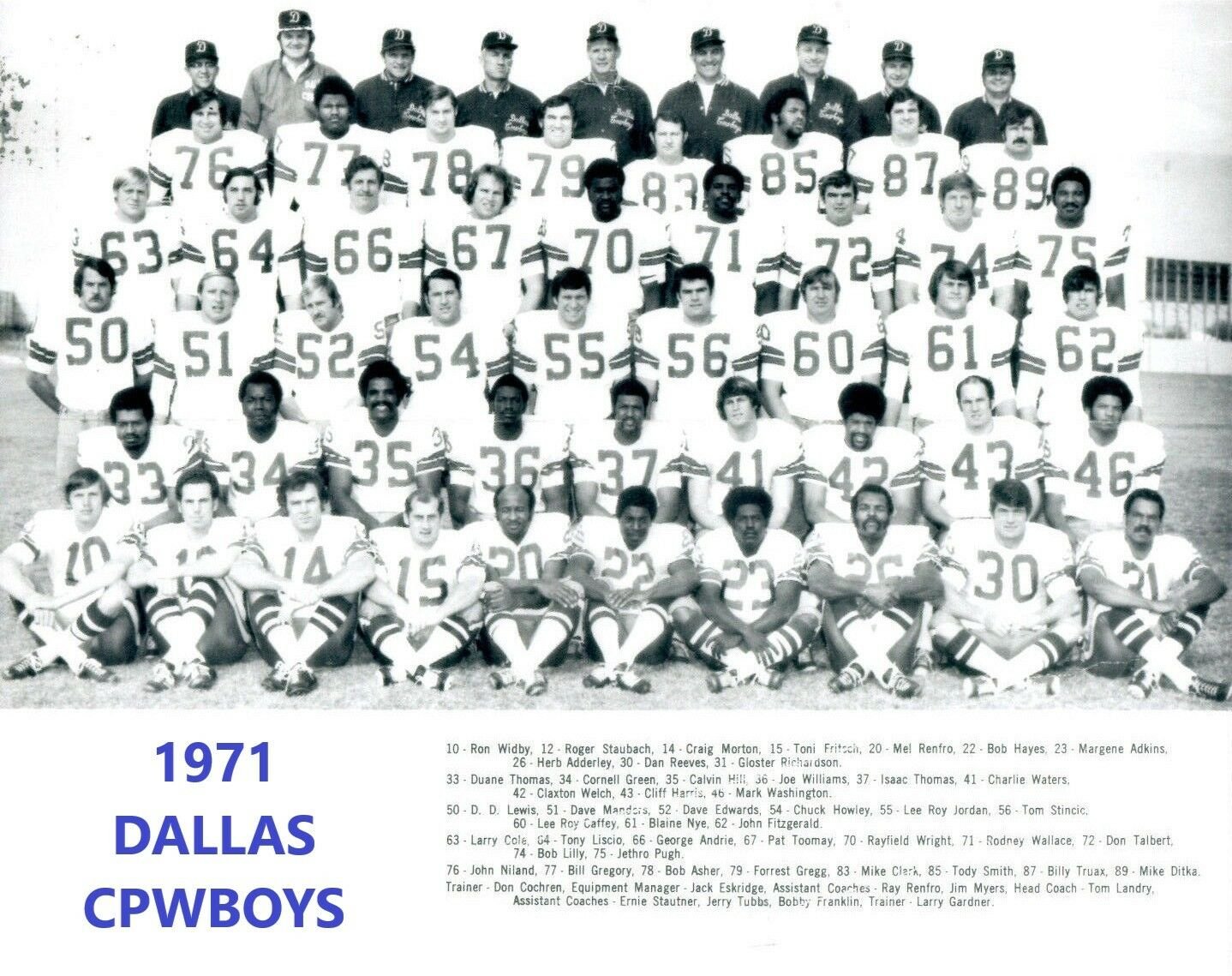 1971 DALLAS COWBOYS 8X10 TEAM PHOTO FOOTBALL PICTURE NFL SBVI CHAMPS B/W