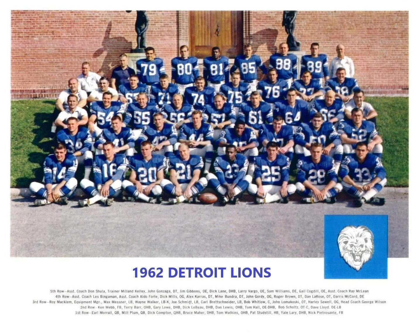 1962 DETROIT LIONS 8X10 TEAM PHOTO FOOTBALL PICTURE COLOR NFL