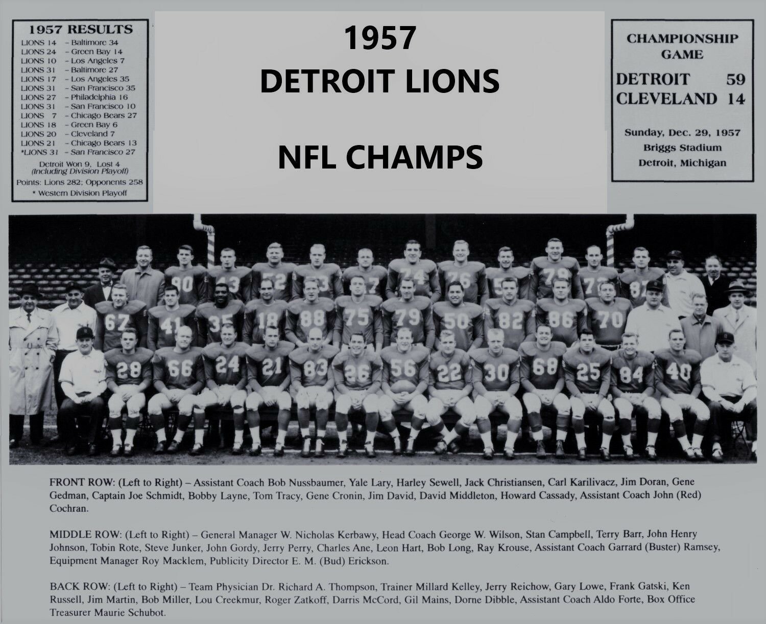 1957 DETROIT LIONS 8X10 TEAM PHOTO FOOTBALL NFL PICTURE WORLD CHAMPS