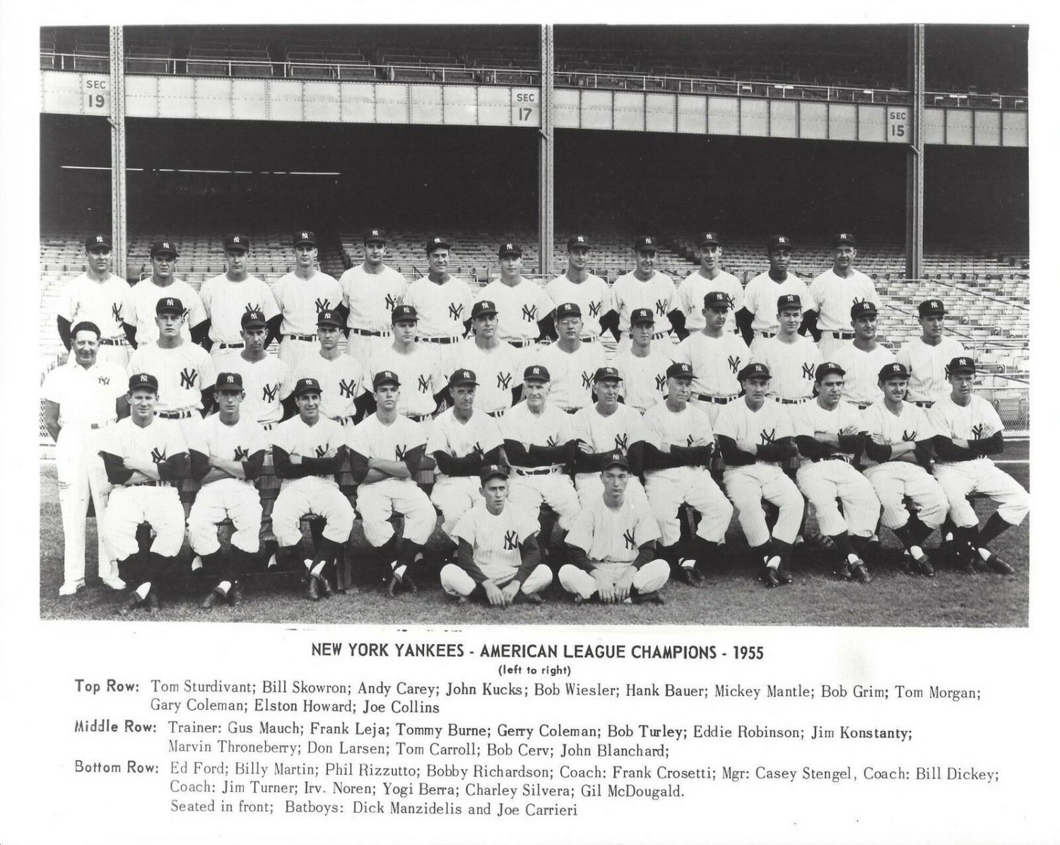 1955 NEW YORK YANKEES 8X10 TEAM PHOTO BASEBALL PICTURE NY AL CHAMPS MLB