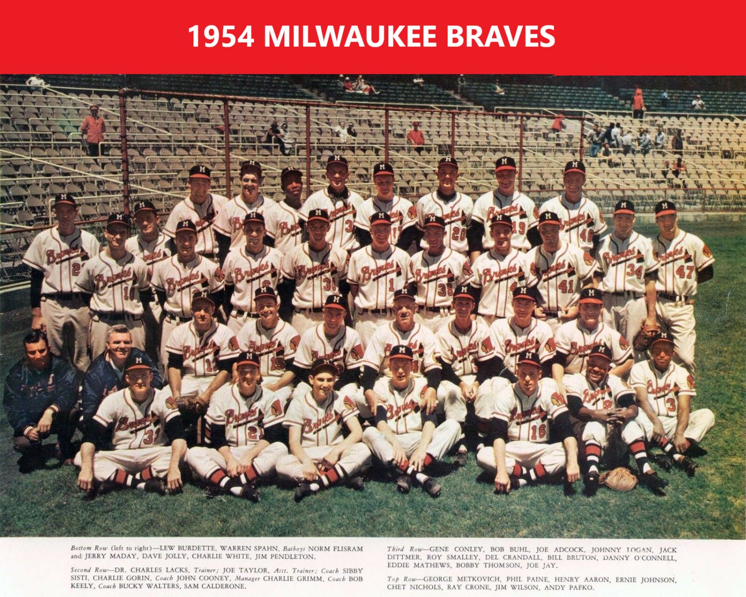 1954 MILWAUKEE BRAVES 8X10 TEAM PHOTO BASEBALL PICTURE NL CHAMPS MLB COLOR