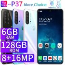 P37 6.3'' 6+128G Android 9.0 Unlocked Smartphone Dual SIM Mobile Full Screen