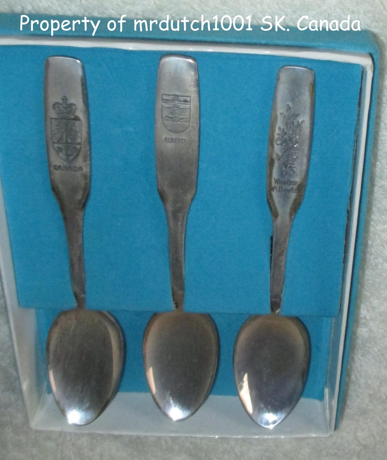 Boxed Set Of 3 ONEIDA Canadian Souvenir Spoons CANADAALBERTAWILD ROSE