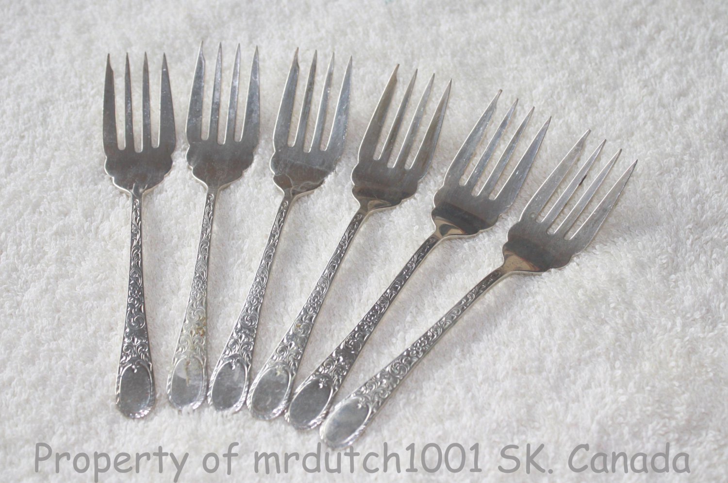 SALE PENDING>>>6 Birks London Engraved Sterling 1914 No Monograms Birks Silver Salad Forks