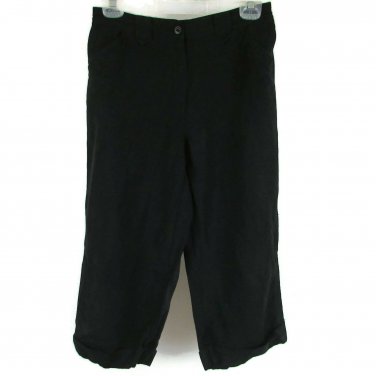Christopher Banks Women's Capri Cropped Pants Linen Blend Cuffed Size 6 Black