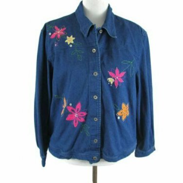 Alfred Dunner Women's Jean Jacket Floral Embroidered Beaded