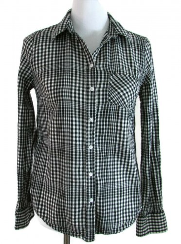 Merona Women's Long Sleeve Button Up Flannel Shirt Black & White Size Small