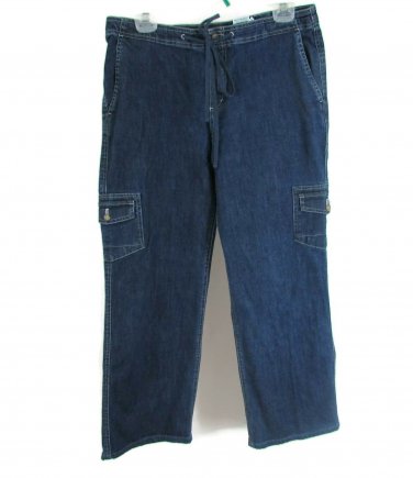 Eddie Bauer Women's Cargo Jeans Straight Leg Specialty Dyed Tie Waist Size 12
