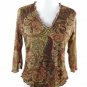 Assoluto Women's Shirt Paisley Lined 3/4 Sleeve V-Neck Multi Color Size Med