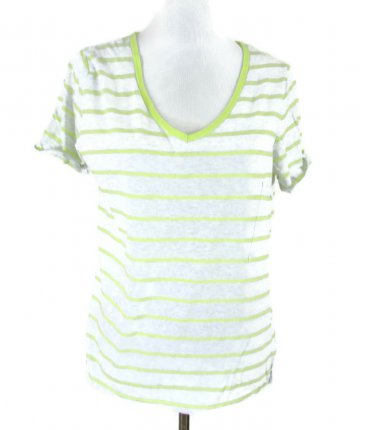 Calvin Klein Performance Women's V-Neck Tee Gray Yellow Stripe Size XL