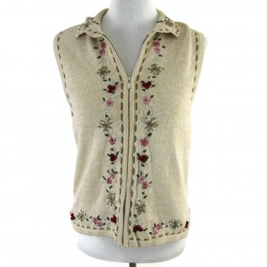 Classic Elements Women's Sweater  Floral Embroidered Sleeveless Size Small