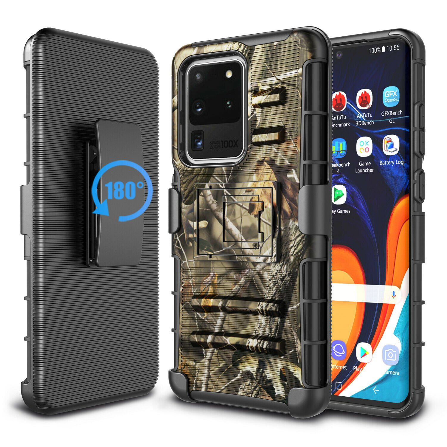 UNA SELLER For Samsung Galaxy S20 Case Clip Holster Stand Cover Camouflage + Screen Protector