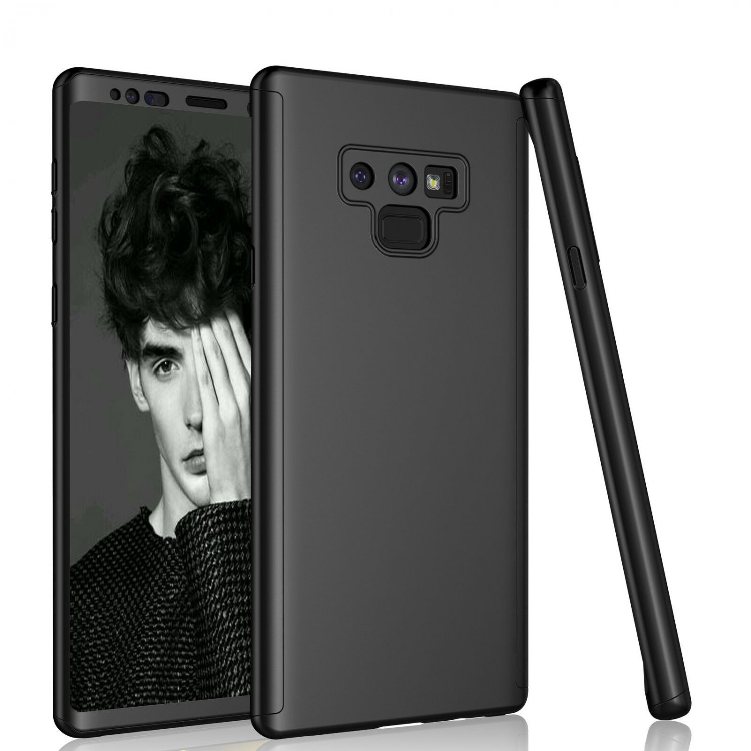 UNA SELLER For Galaxy Note 9 Hybrid 360° Full Protector Hard Slim Tempered Glass Case Cover Black