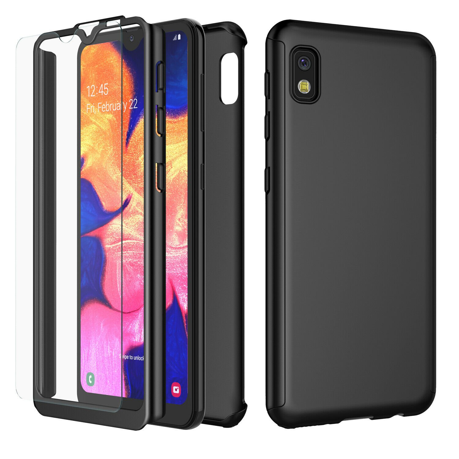 UNA SELLER For Samsung Galaxy A10e Slim Case Cover with Tempered Glass Screen Protector #Black
