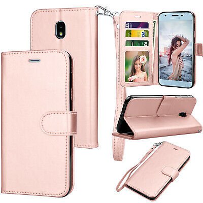 UNA SELLER Samsung Galaxy J3 V 2018 / SM-J337V Leather Wallet Stand Case + Card Holder #Rose Gold