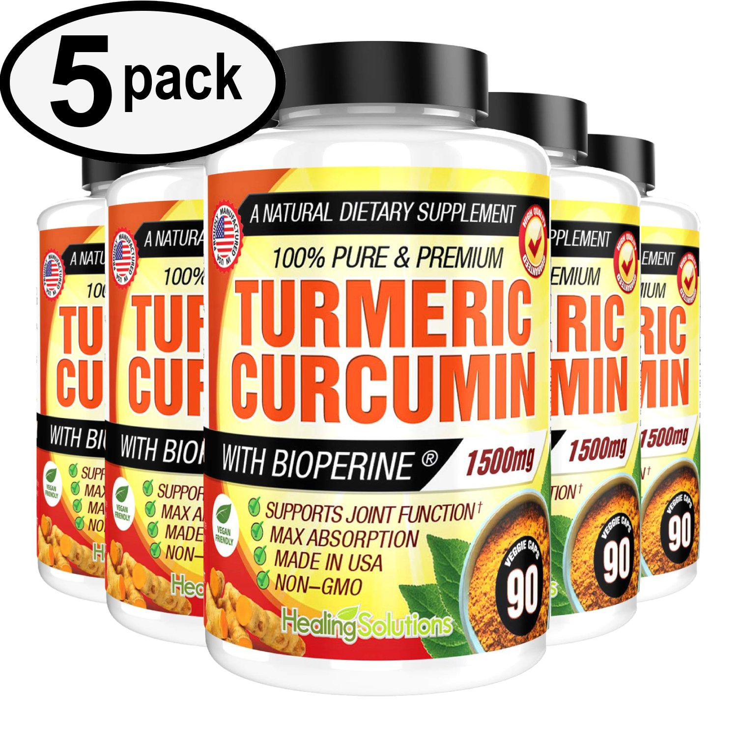 UNA SELLER 5 PACK Turmeric Curcumin 1500 mg Ultra High Absorption Extra Strength 90ct