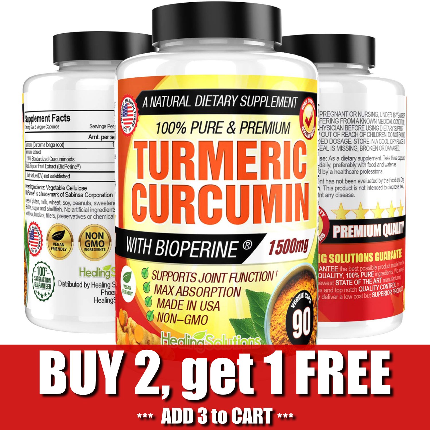 UNA SELLER Turmeric Curcumin 1500 mg Ultra High Absorption Extra Strength Vegan Capsules 90
