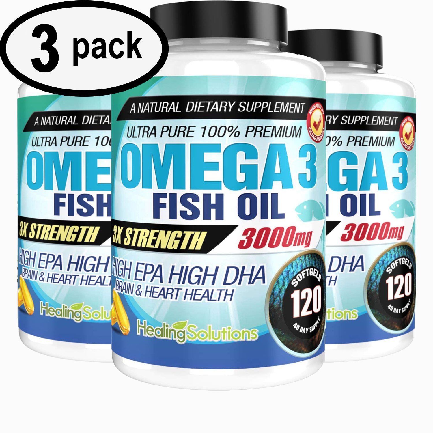 UNA SELLER Ultra Pure Omega 3 Fish Oil 3000mg Potent, Joint Pain Relief - XL 120ct (3 PACK)
