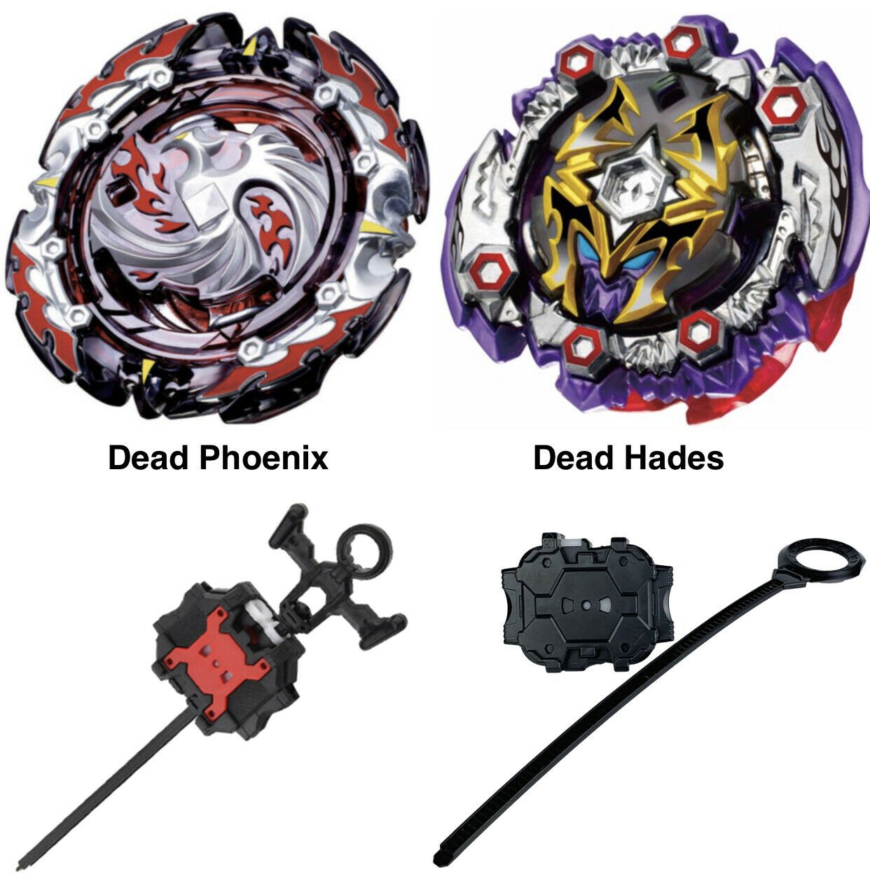 Una Dead Hades + Dead Phoenix + 2 Launchers Set Lot of 2 Beyblades Burst Series