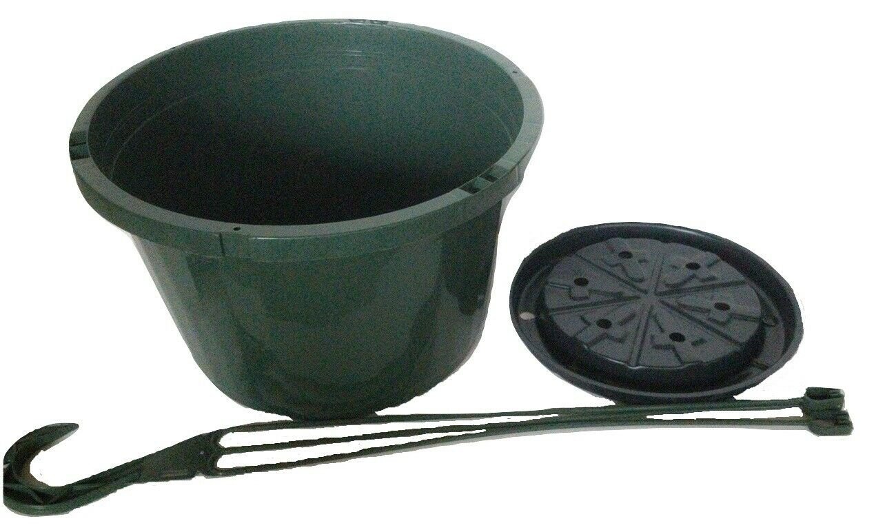 UNA 5 10" Hanging Baskets, Green Plastic, Hangers & Saucers, Hanging