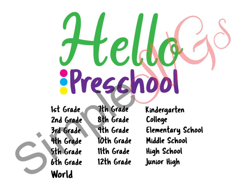 Hello Preschool, Other Grades Cut File