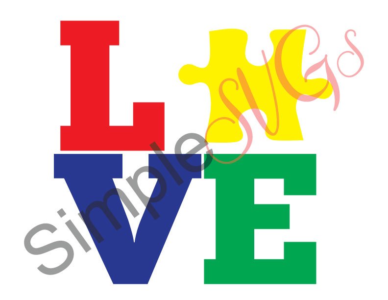 Love Block With Autism Puzzle Piece Cut File