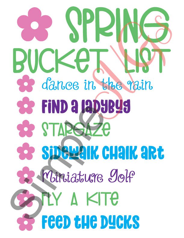 Spring Bucket List Sign Cut File