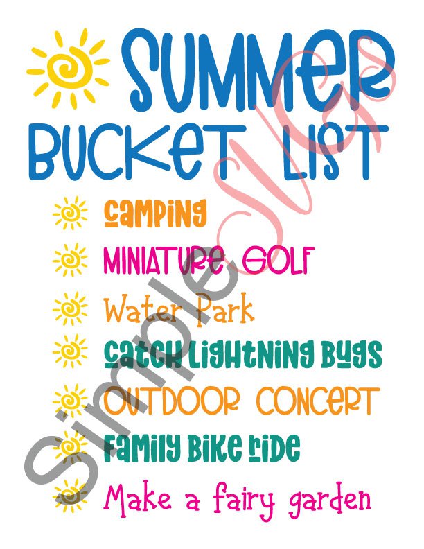 Summer Bucket List Sign Cut File