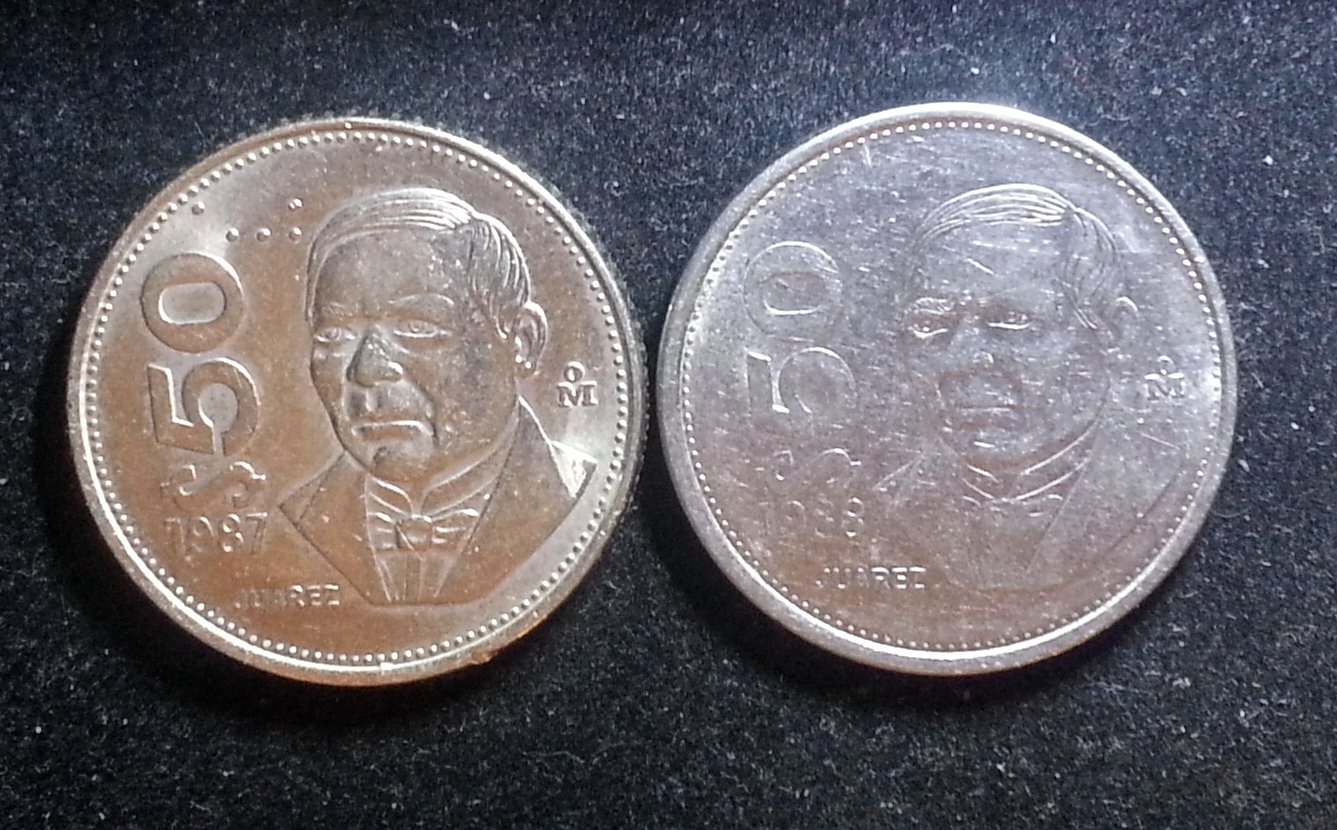 Lot 2 Coin Mexico 50 Pesos 1987 1988
