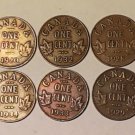 Lot 6 Coin Canada penny 1 Cent 1920 1928 1929 1932 1933 1934