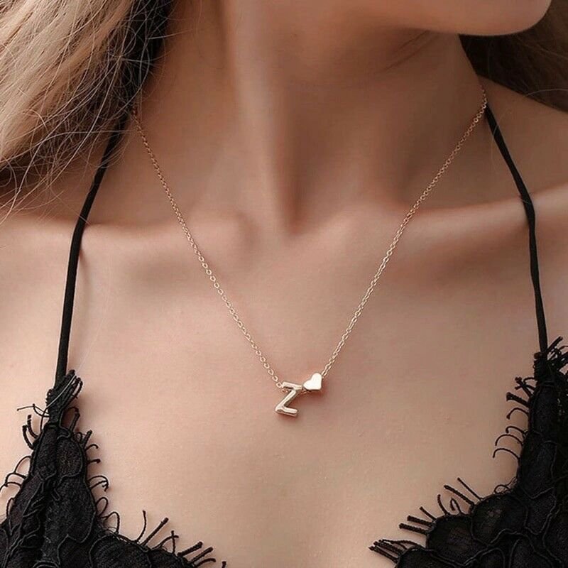Initial A-Z Letter Heart Pendant Necklace Gold Plated Personalized Name 18" N126 W/Gift Box From USA