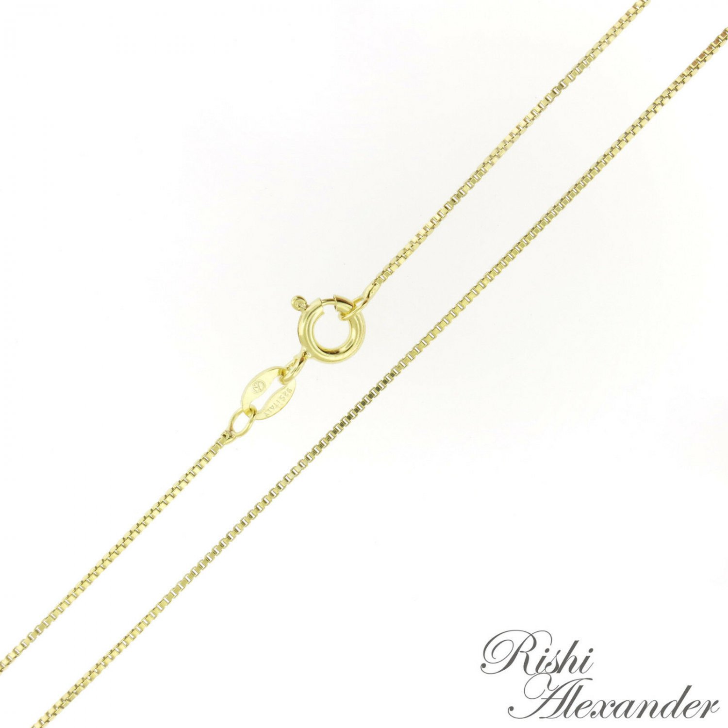 14K Gold over 925 Sterling Silver BOX Chain Necklace Vermeil .8mm Stamped 925 16" Inch From USA