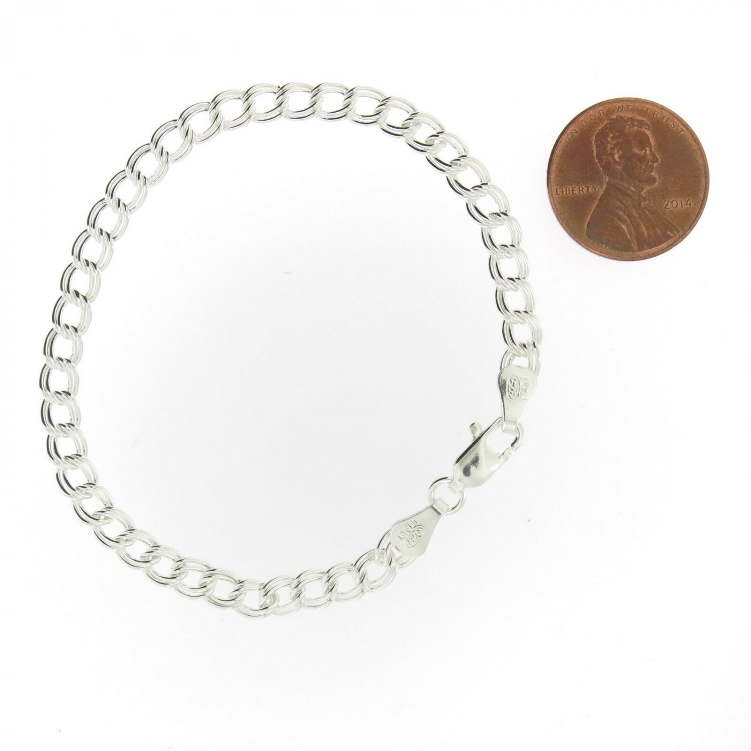 925 Sterling Silver Double Link Parallelo Charm Bracelet and Anklet All Sizes 5mm 6" (Children, Adul